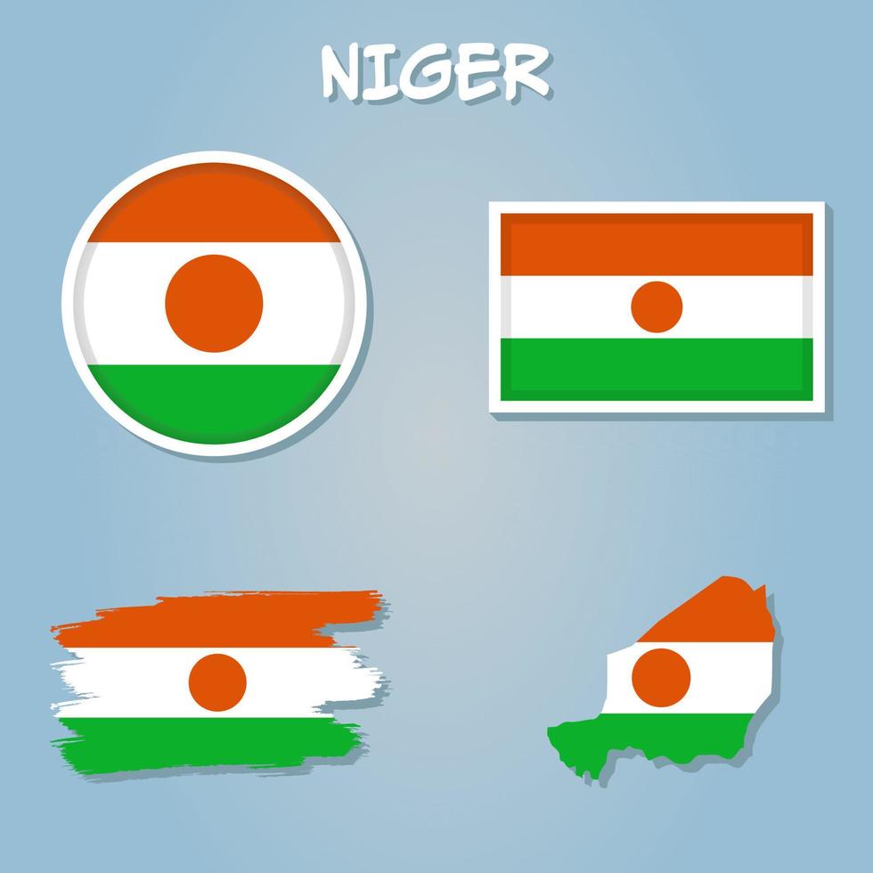 Niger National Flag Map Design, Illustration Of Niger Country Flag Inside The Map. vector