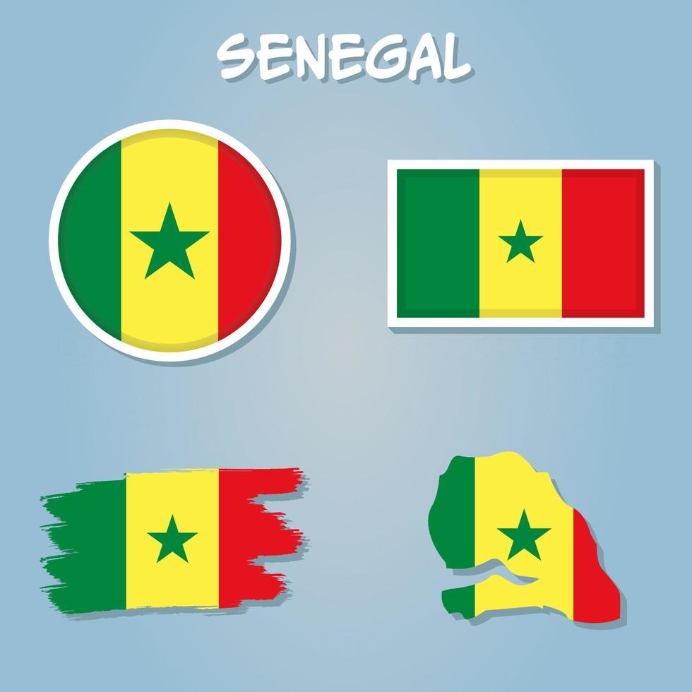 Map of Senegal on a blue background, Flag of Senegal on it. vector