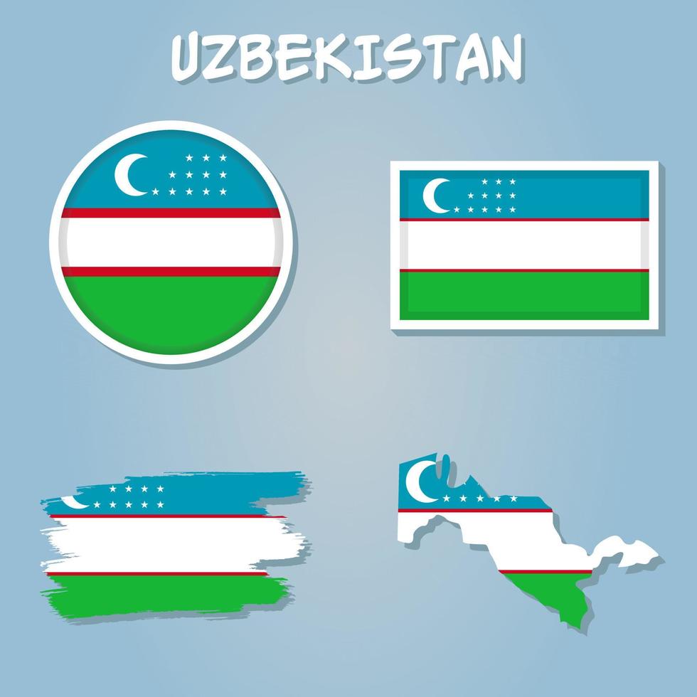 Uzbekistan flag inside map borders vector illustration.