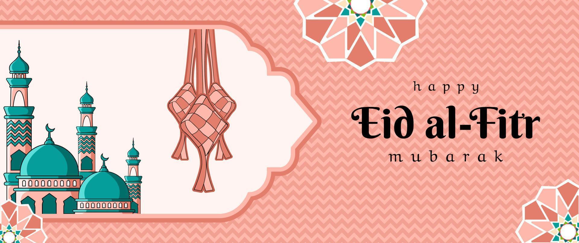 traditional islamic eid mubarak greeting banner template design pink color vector