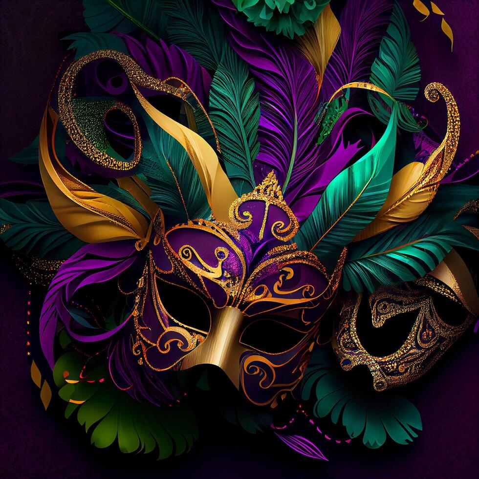 Violet Mardi Gras Carnaval Background with Mask. photo
