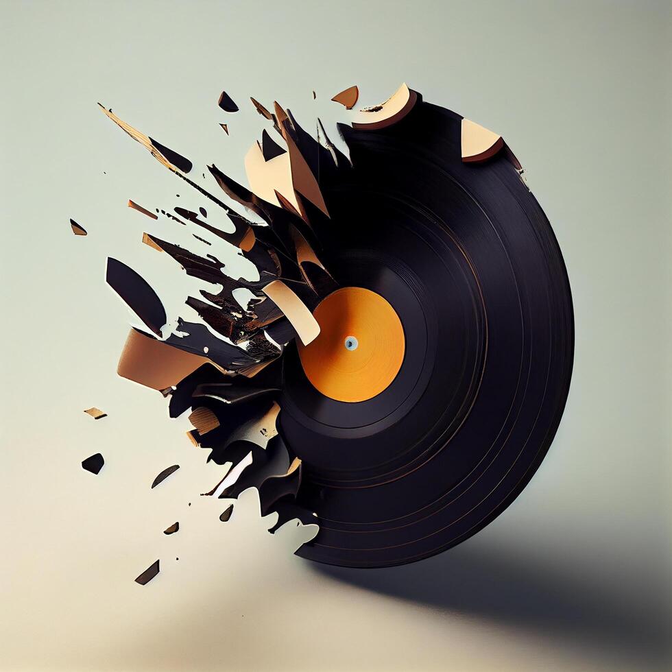 Music record falls apart on the side on musical notes. Illustration photo