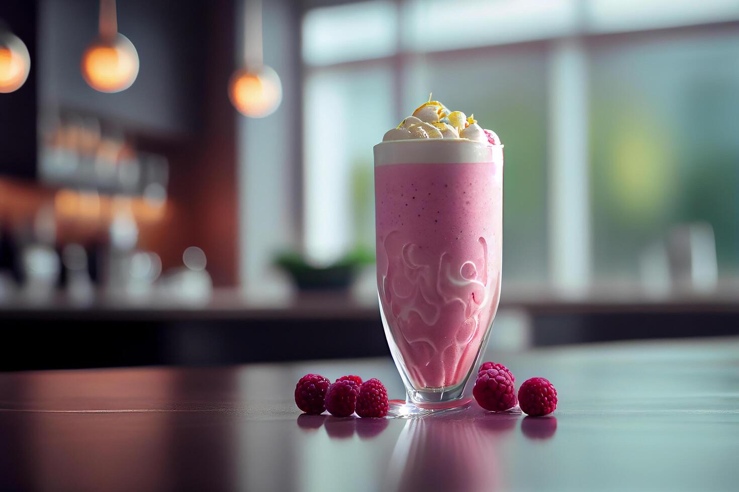 Glass of raspberry smoothie in white floor. Illustration photo