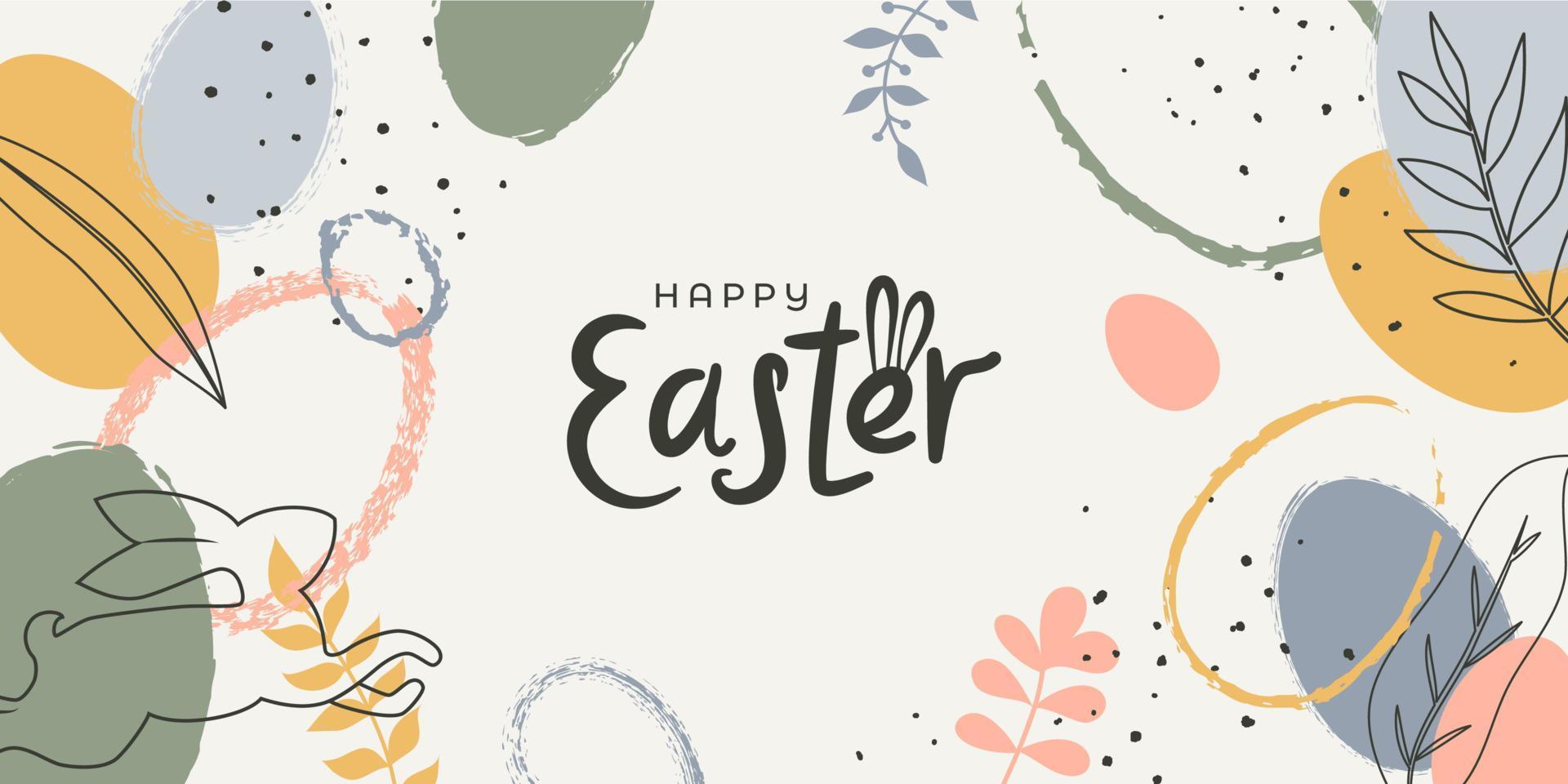 Hand drawn Easter decorations with flower decorations in pastel colors. Minimalist style design with eggs and plants vector