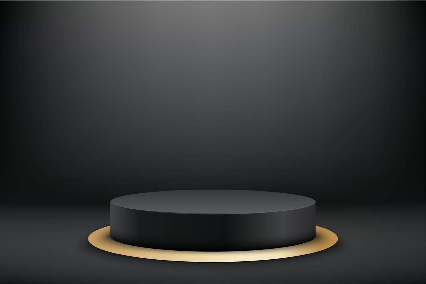 resumen 3d realista negro vacío redondo podio y dorado oval suelo. mínimo escena para producto monitor presentación. premio ceremonia concepto vector