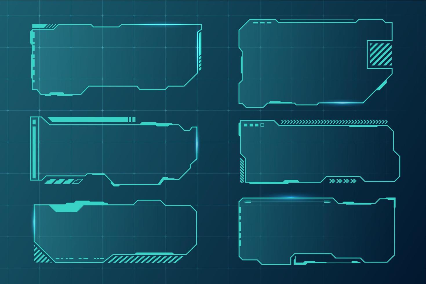 Futuristic HUD frames. User interface elements, border aim control panel. High tech screen digital hologram window, sci-fi empty banners for text vector