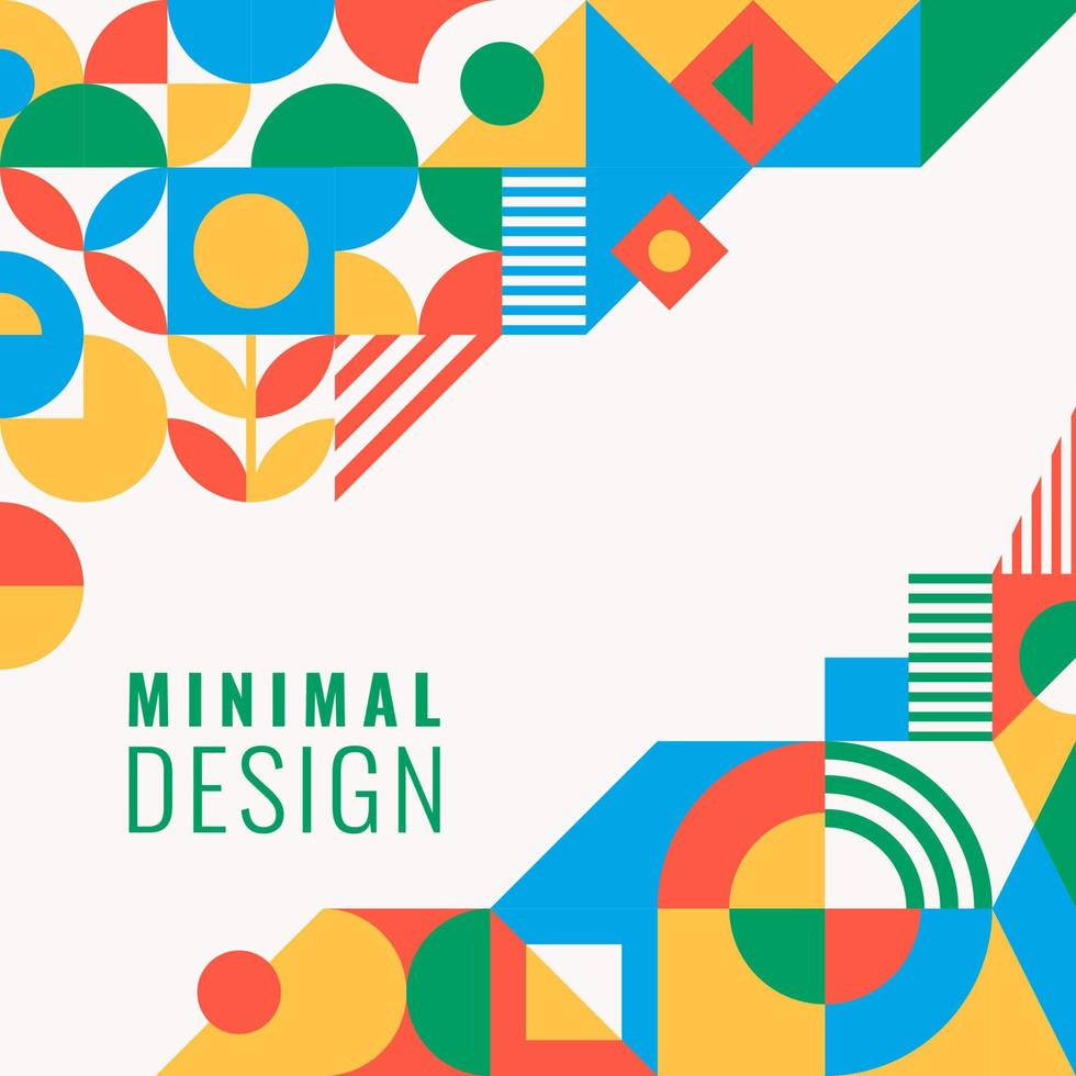 Bauhaus inspired poster with square figures and text. Minimal modern abstract brochure. Abstract retro banner with basic figures templates vector