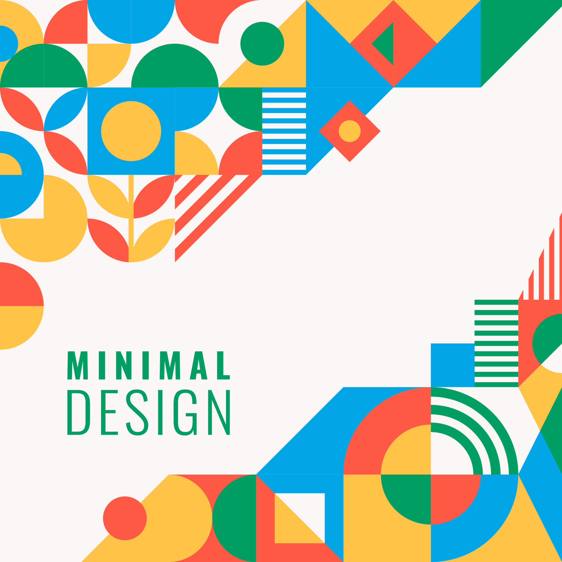 Bauhaus inspired poster with square figures and text. Minimal modern