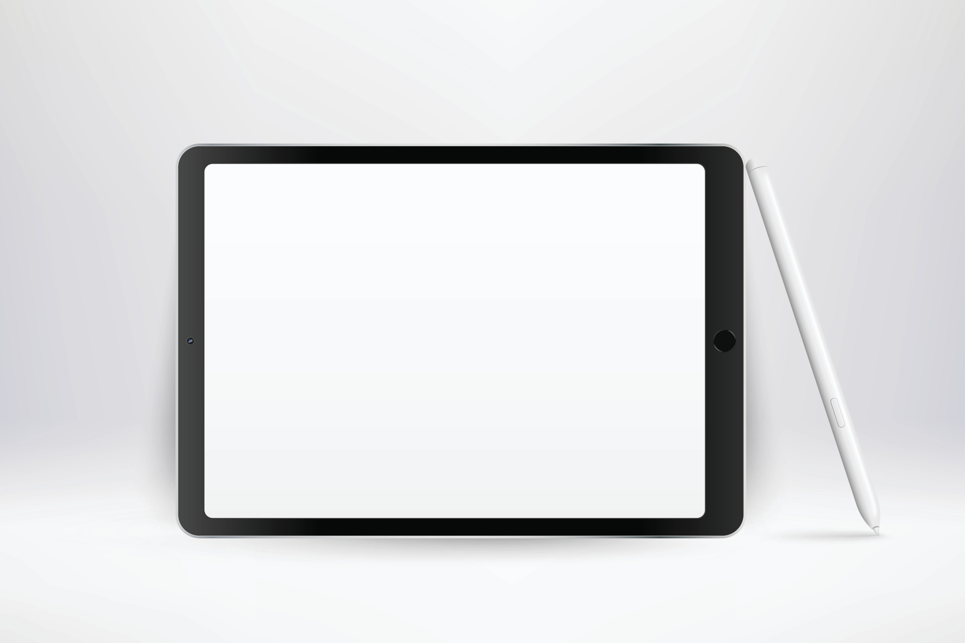 Realistic tablet mockup. 3d device with pen and blank white screen Realistic tablet mockup. 3d device with pen and blank white screen
