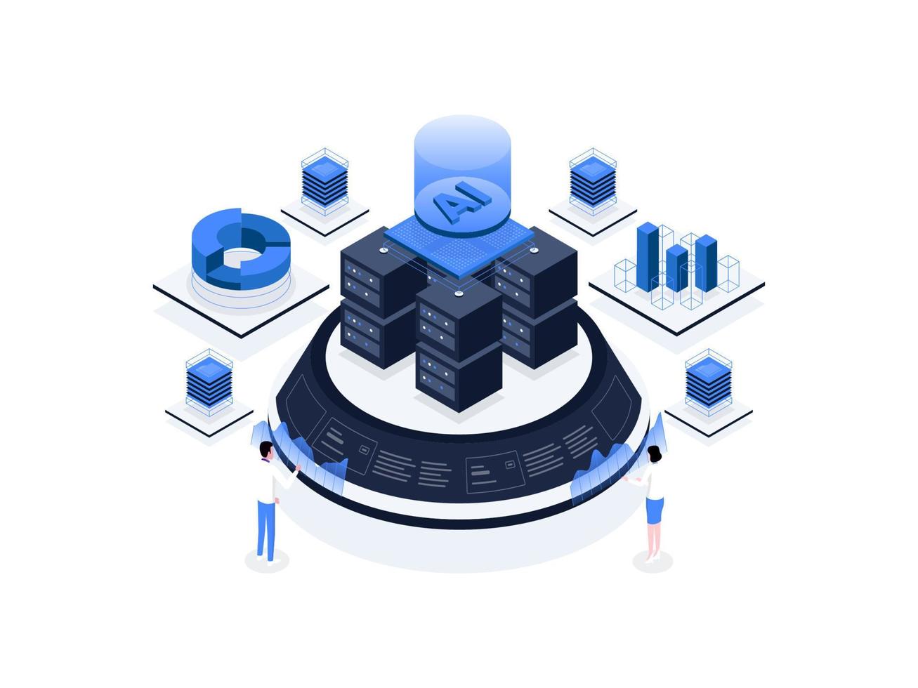 Big data analytics Isometric Illustration Flat Color. Suitable for Mobile App, Website, Banner, Diagrams, Presentation, and Other Graphic Assets. vector