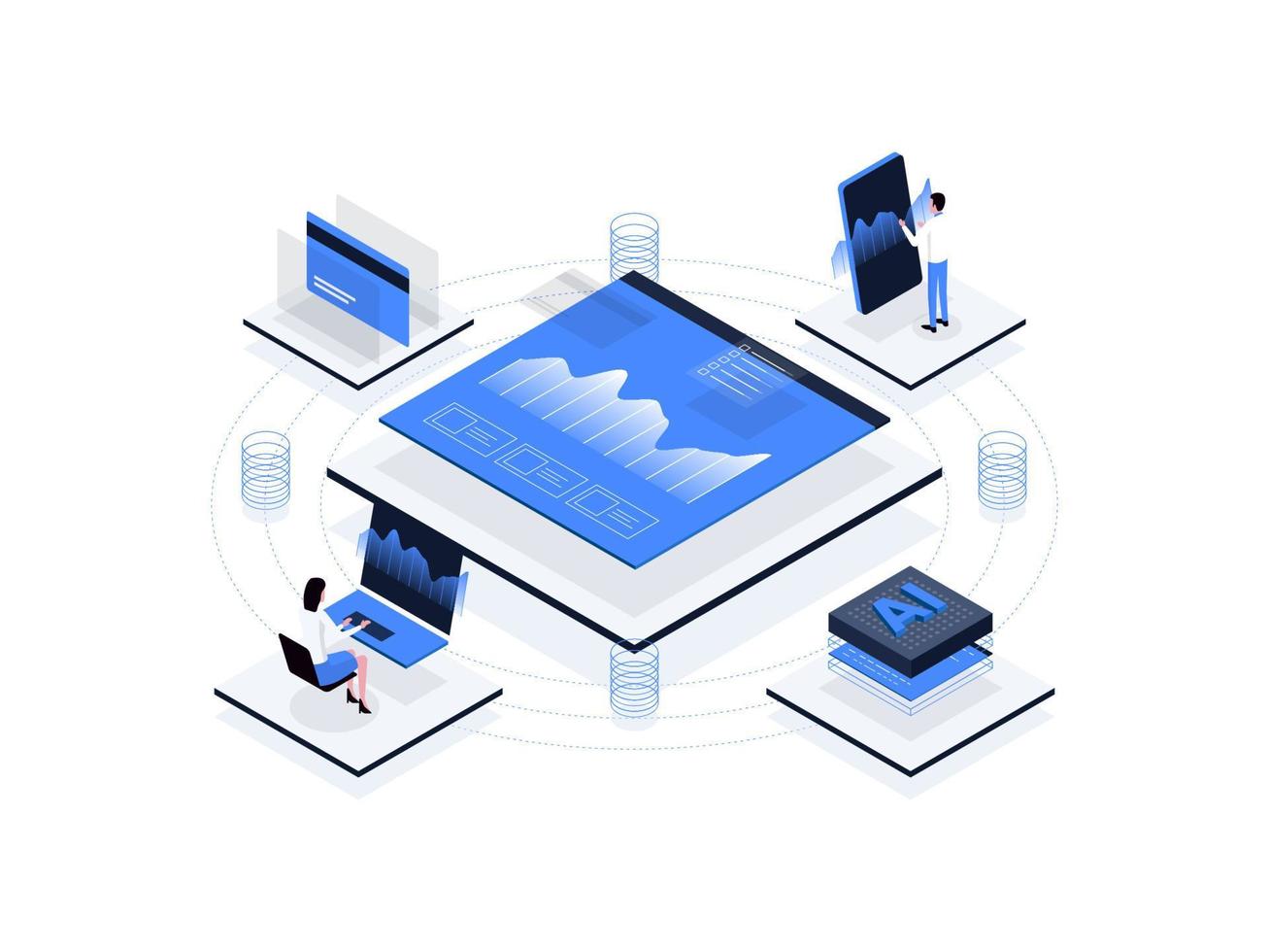 Investment analytics Isometric Illustration Flat Color. Suitable for Mobile App, Website, Banner, Diagrams, Presentation, and Other Graphic Assets. vector