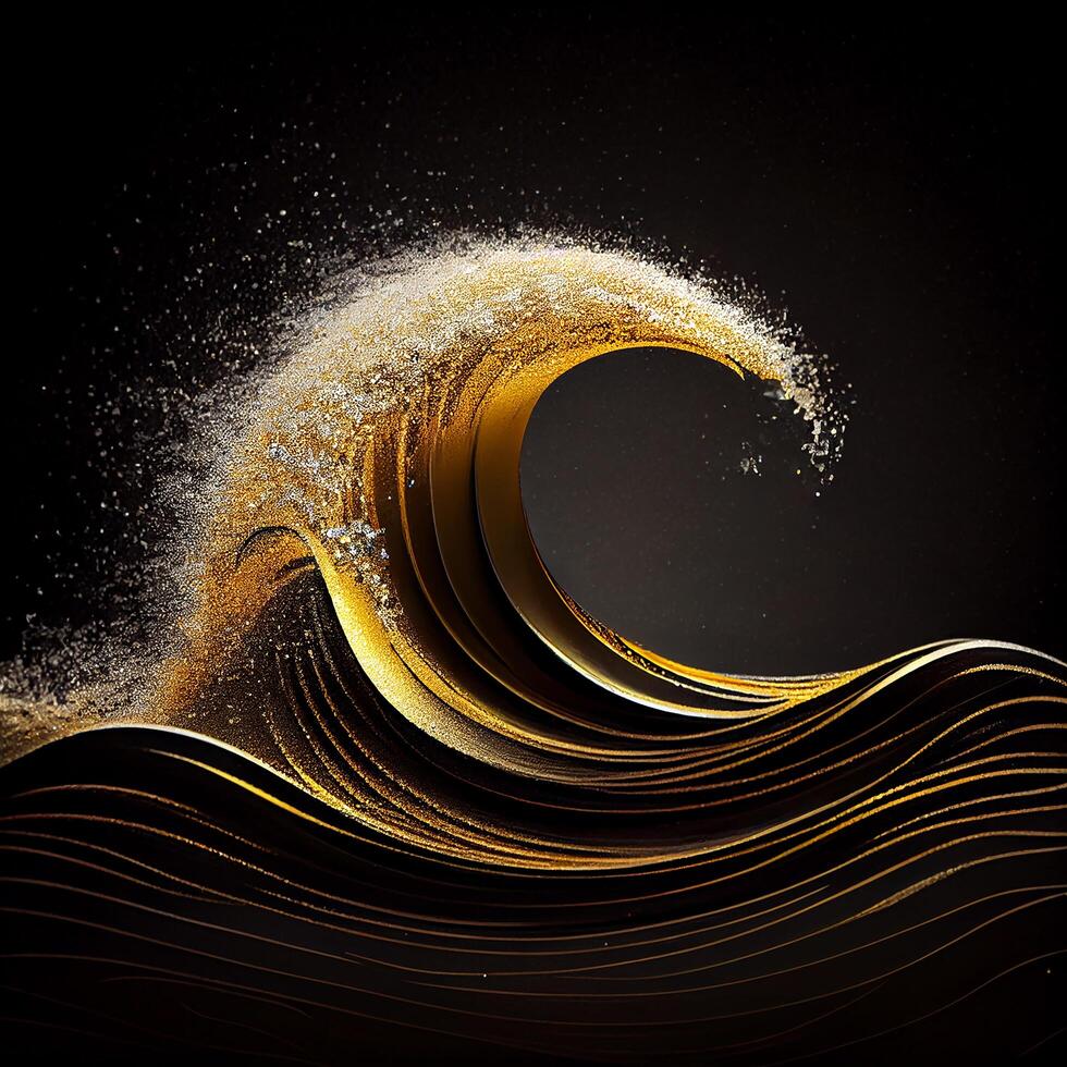 Golden Glitter Wave on Black Background. photo