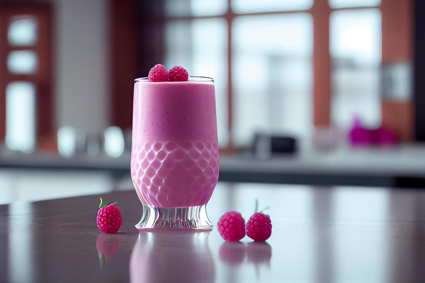 Glass of raspberry smoothie in white floor. Illustration photo