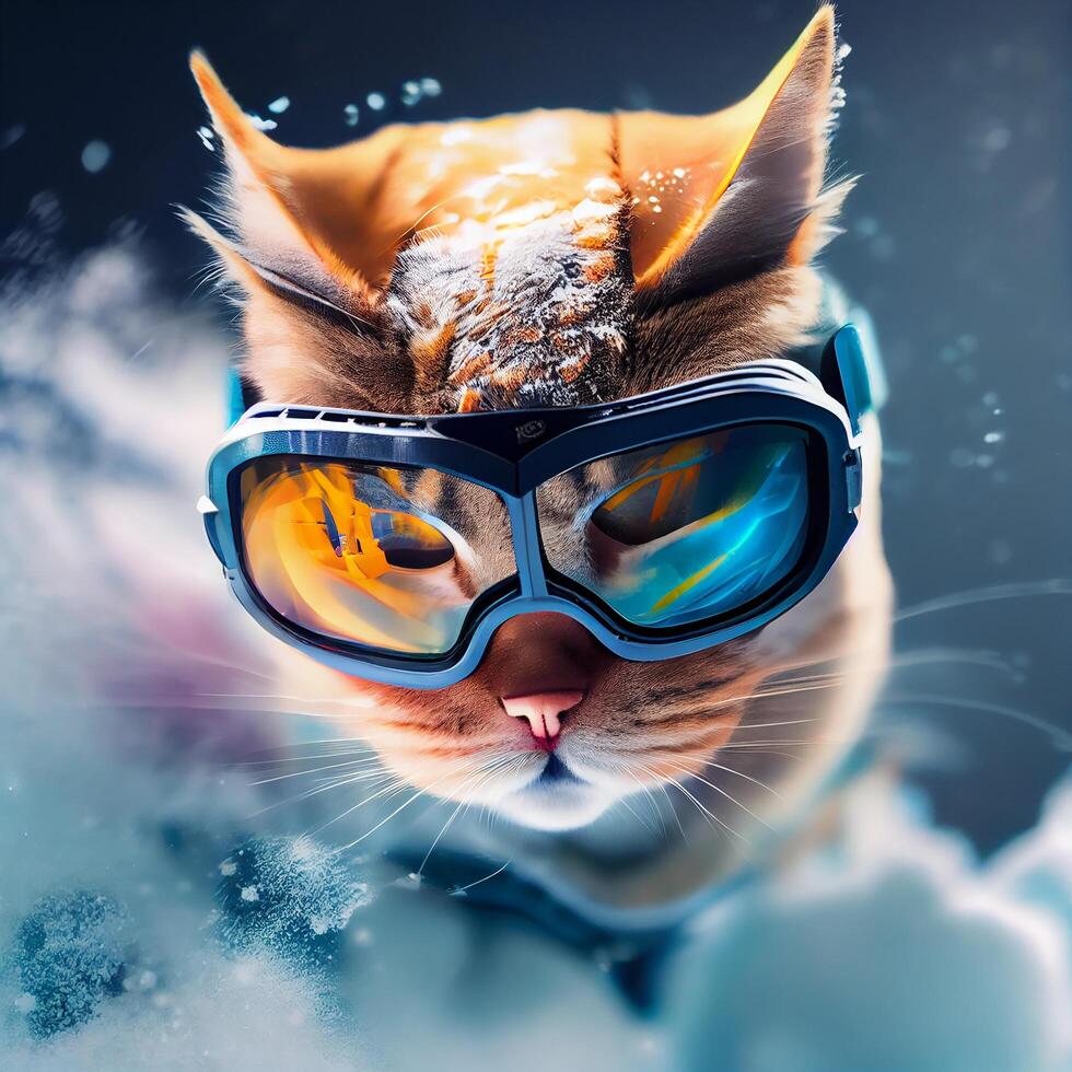 Cool cat in ski goggles rides a snowboard. Illustration Generative AI ...