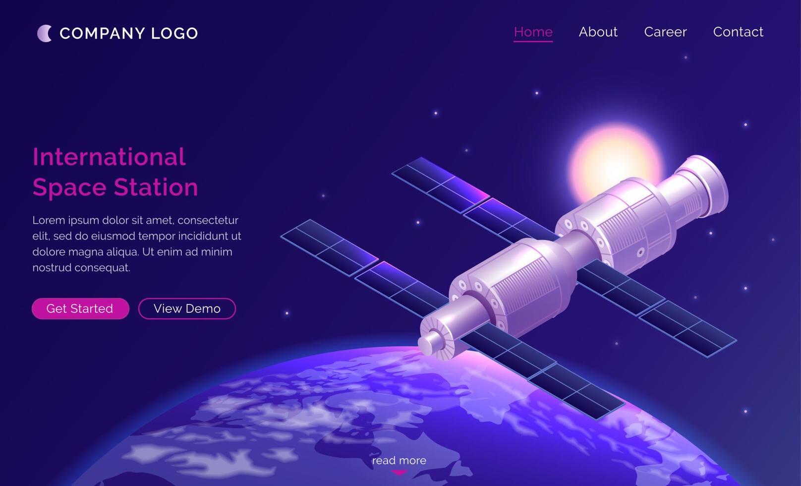 International space station isometric landing page vector