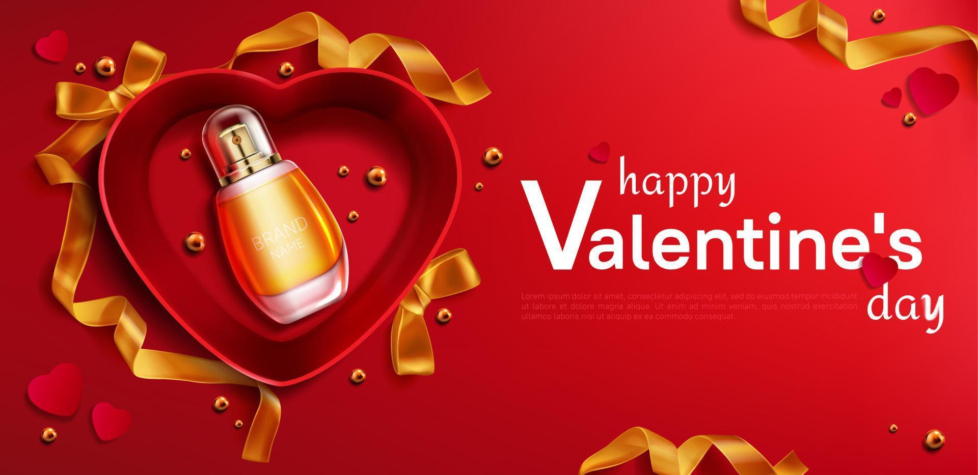 Heart shapedred open gift box with perfume bottle vector