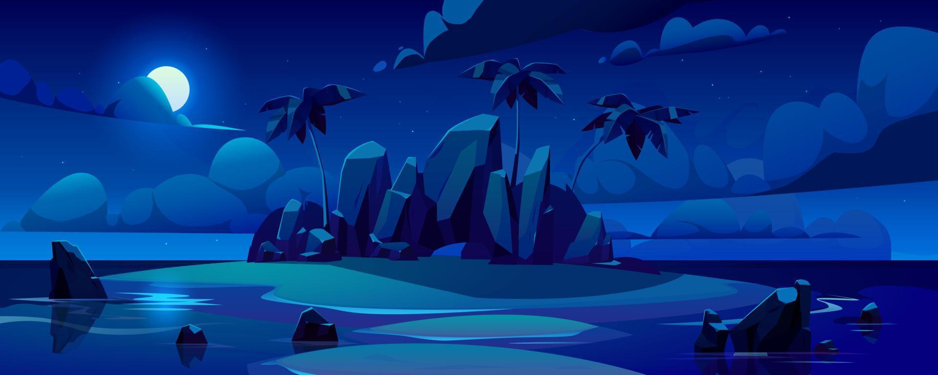 Vector night tropical island in ocean