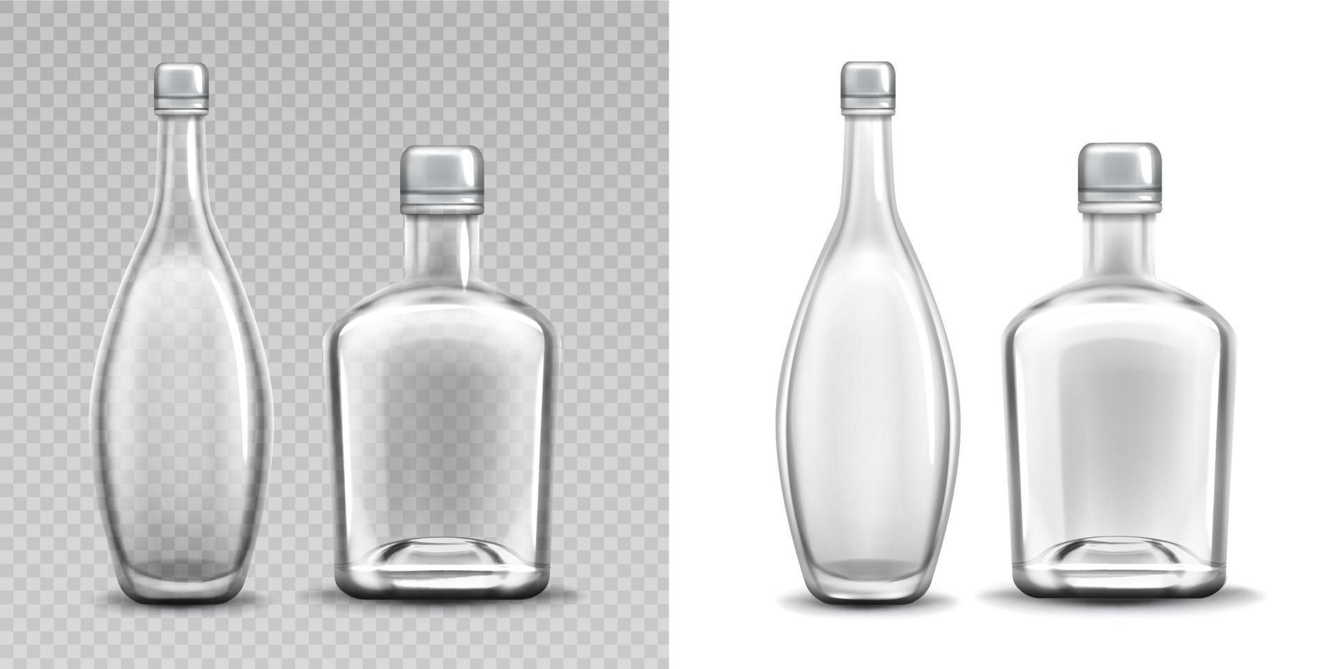 Vodka glass bottle realistic filled alcohol pack vector