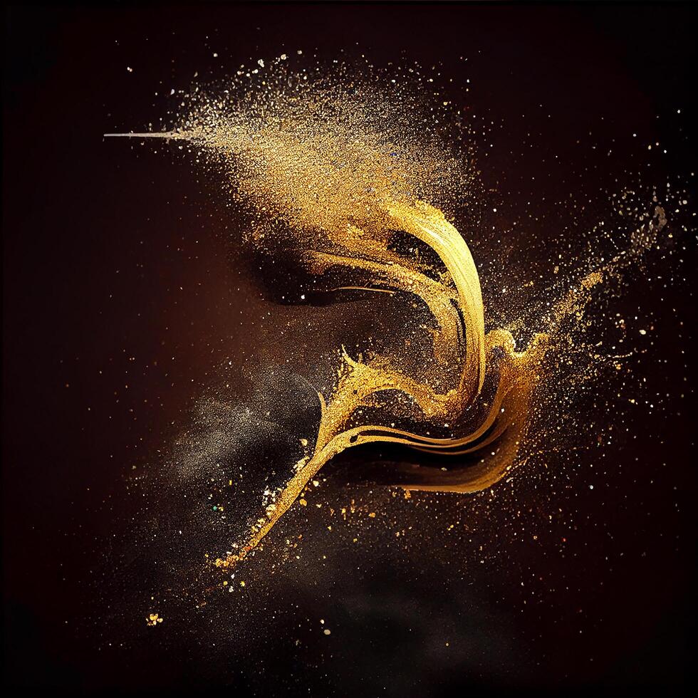 Golden Glitter Wave on Black Background. photo