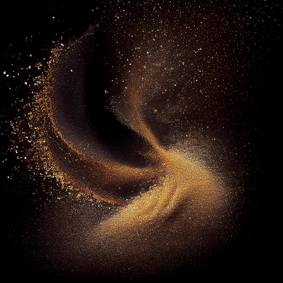 Golden Glitter Dust, Smoke on Black Background photo