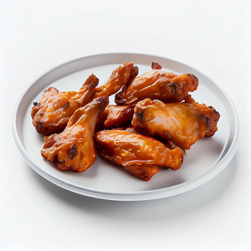 Fried Chicken Wings on a White Plate. Illustration photo