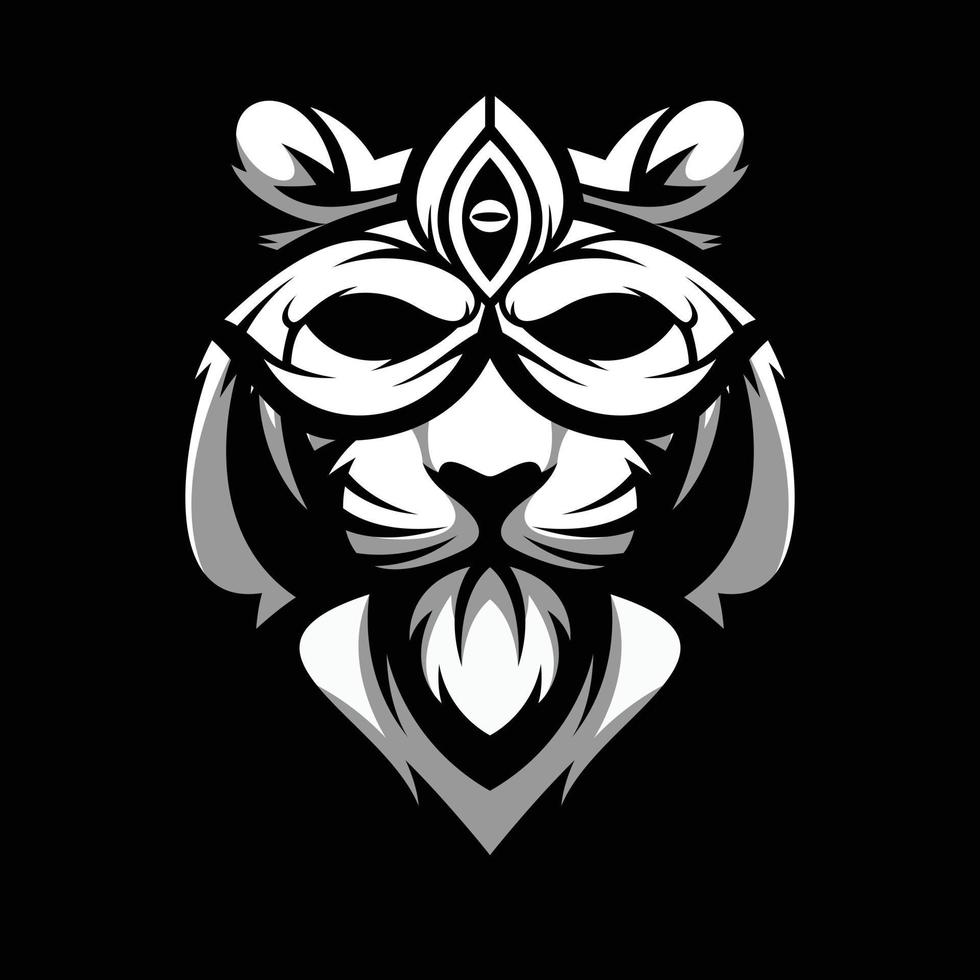 Tigre máscara negro y blanco mascota diseño vector