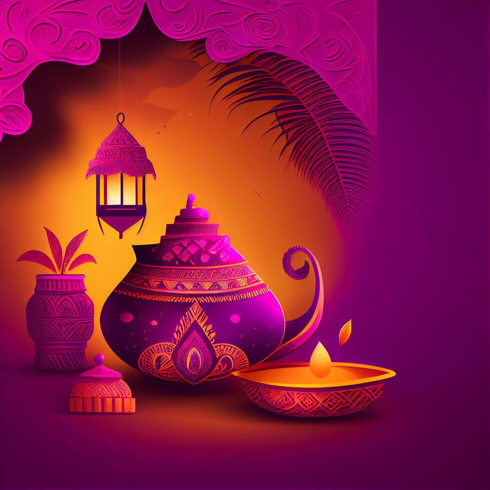 Violet Pongal Indian Holiday Background. photo