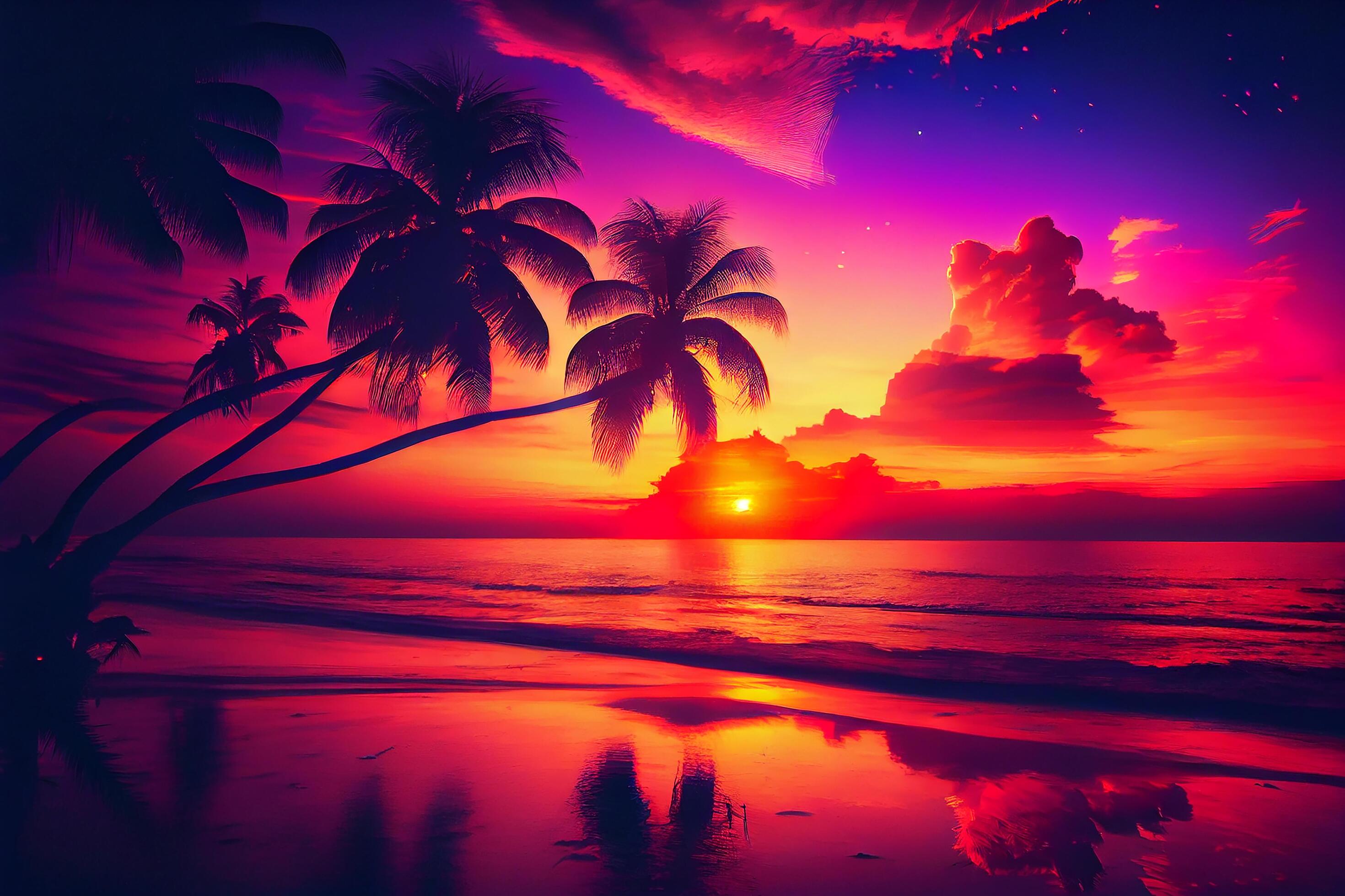 Beautiful Colorful Sunset Background Tropical Ocean beach. Illustration ...