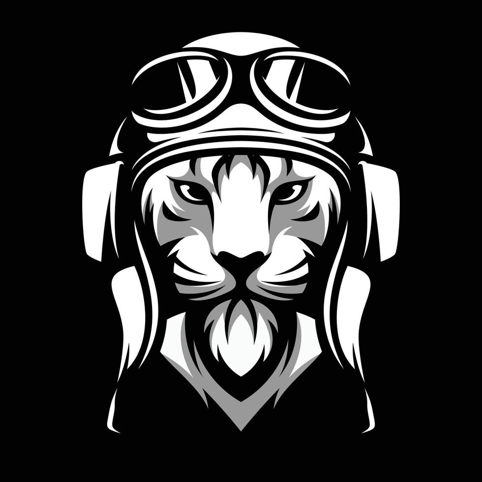 Tigre piloto negro y blanco mascota diseño vector