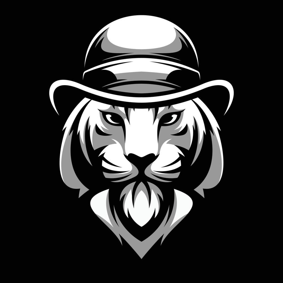 Tigre gorra negro y blanco mascota diseño vector
