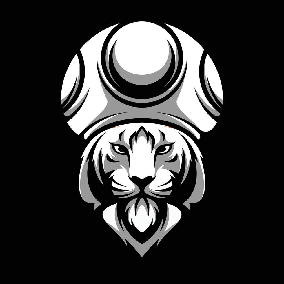 Tiger Mushroom Hat Black and White Mascot Design vector