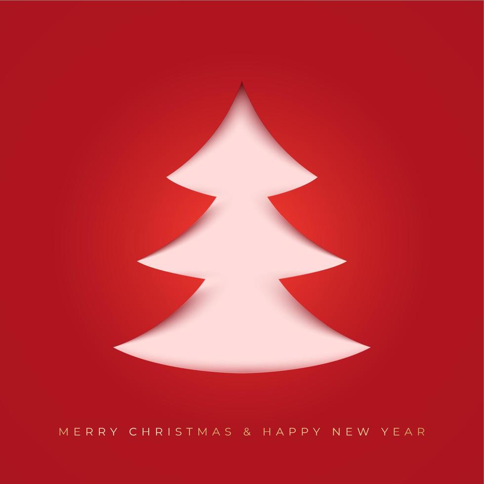 Papercut Christmas tree on a red background. New year background. Design elements for holiday card vector