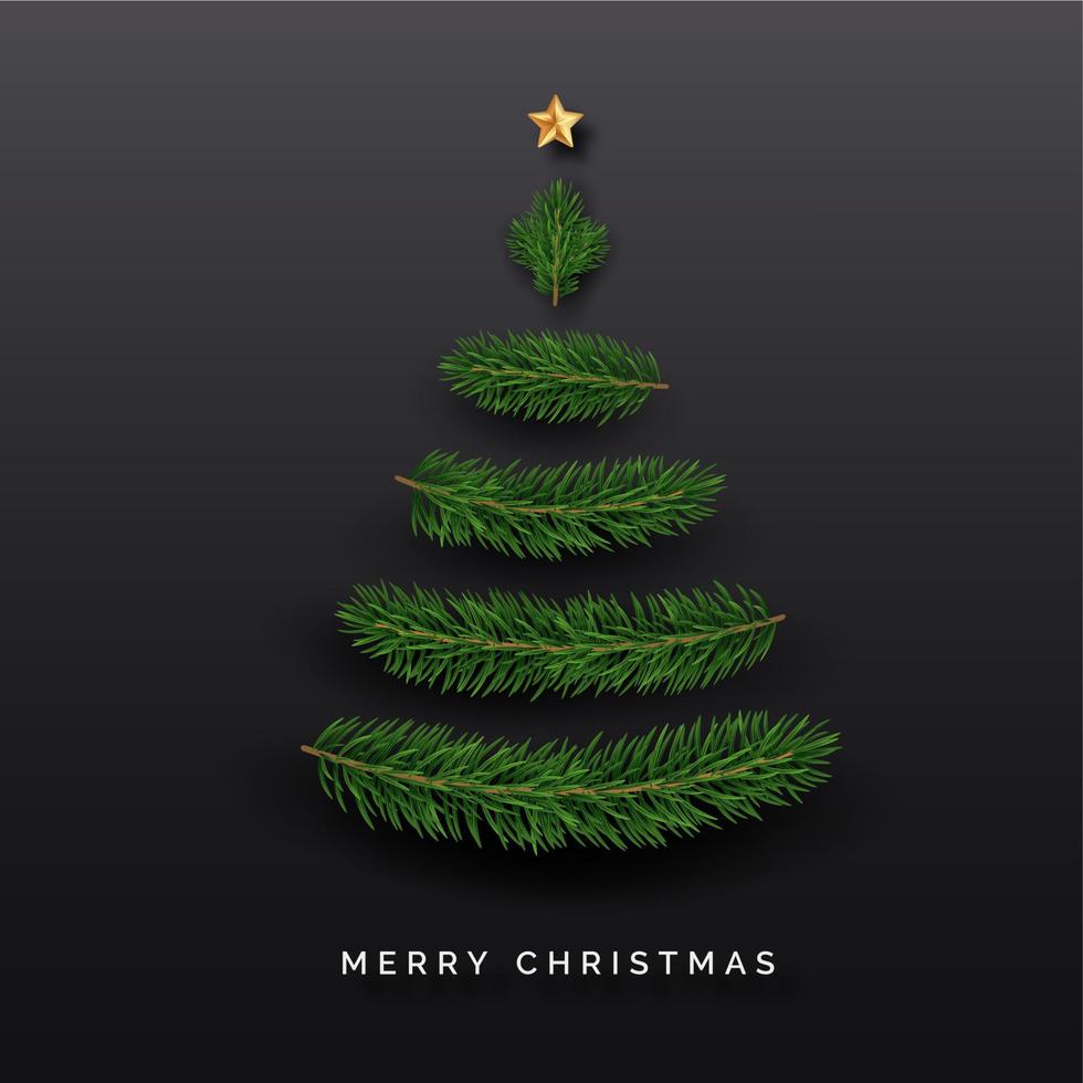 Navidad árbol hecho desde verde abeto ramas con un estrella. festivo concepto. minimalista nuevo año ilustración en oscuro antecedentes vector