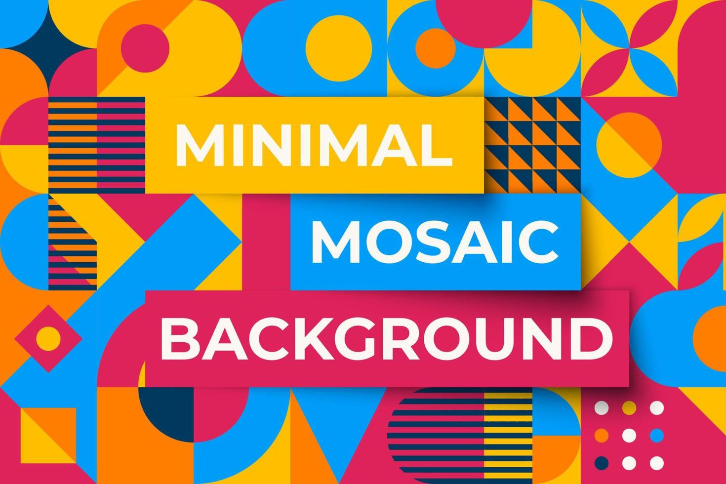 Bauhaus inspired mosaic background with square figures and text. Minimal modern abstract banner. Abstract background with basic figures templates vector