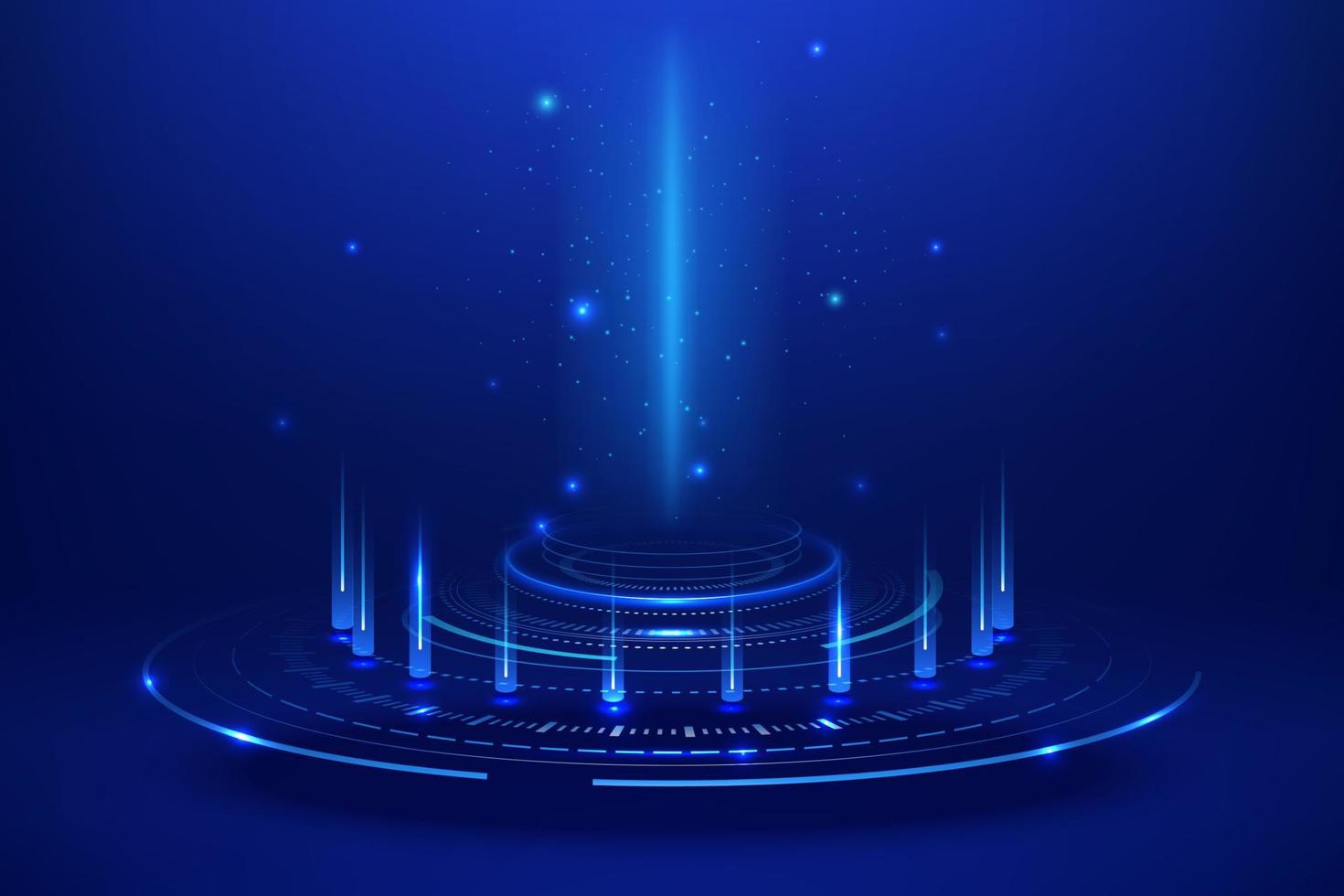 Glowing blue rings, futuristic elements, hologram, magic portal. Sci-fi digital hi-tech elements. Podium for teleportation or stage for presentation vector