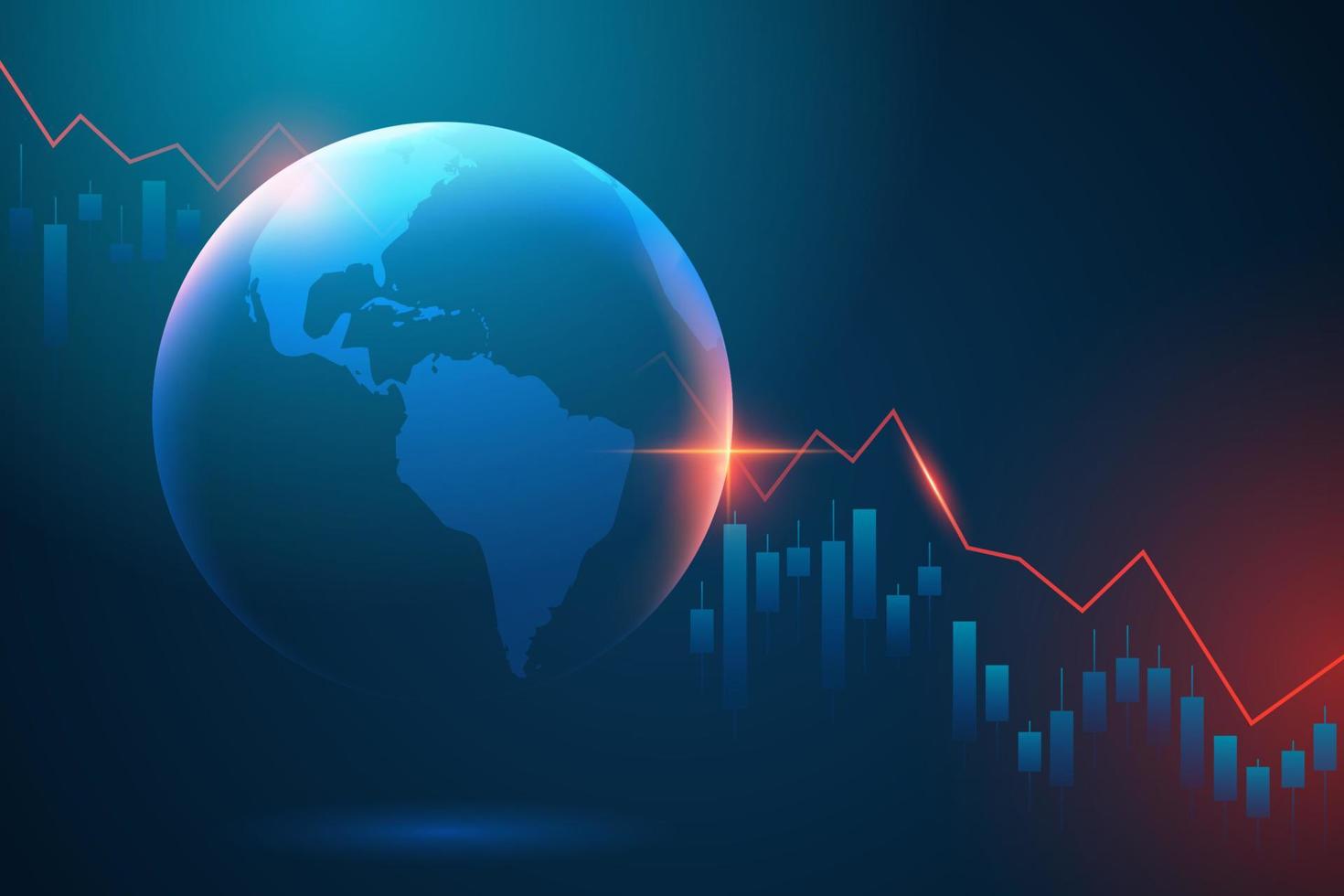 holograma de planeta tierra con negativo gráfico de inversión financiero datos. el concepto de económico recesión y crisis. otoño de mundo comercio vector