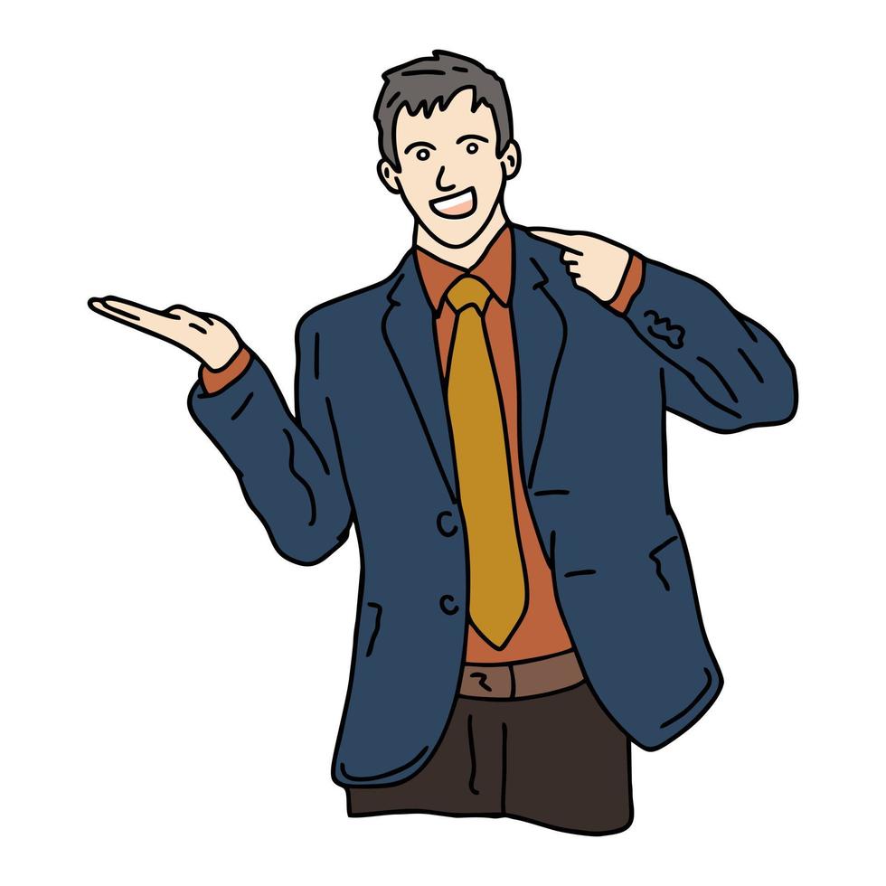 Illustration icon of gesture man doing presentation at meeting. really good for icon of powerpoint, presentation icon for your business vector