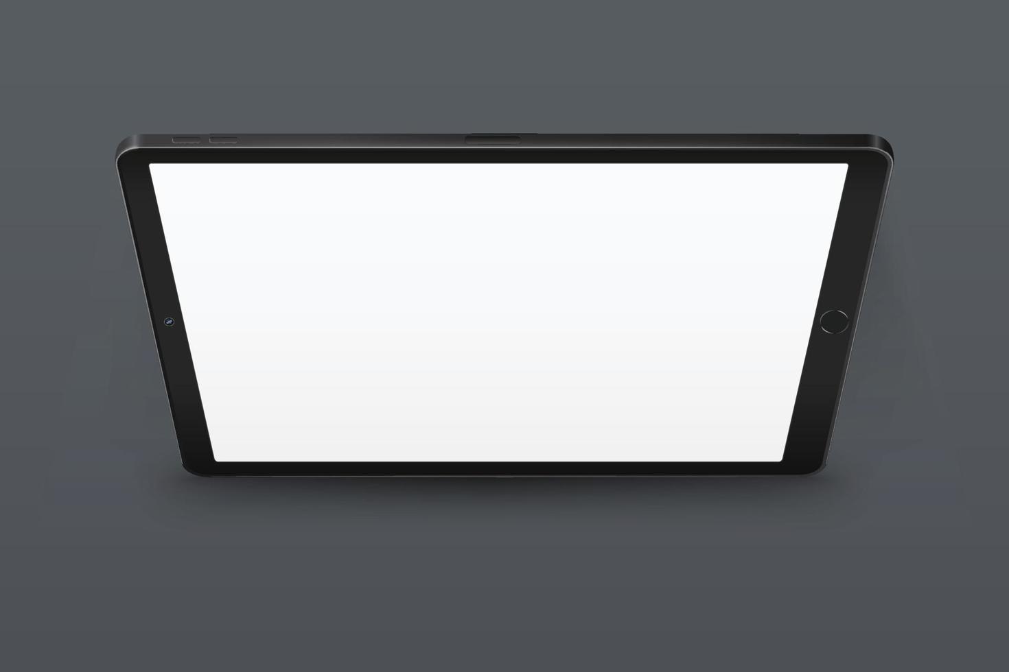 Realistic black empty tablet on a gray background. Device in perspective view. Tablet mockup from different angles. Illustration of device with touchscreen display vector