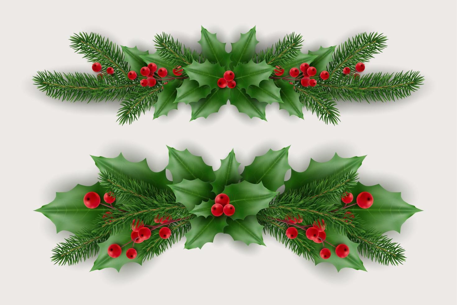 Christmas garland of tree branches, berries. Realistic looking Christmas tree branches decorated with berries and leaves vector