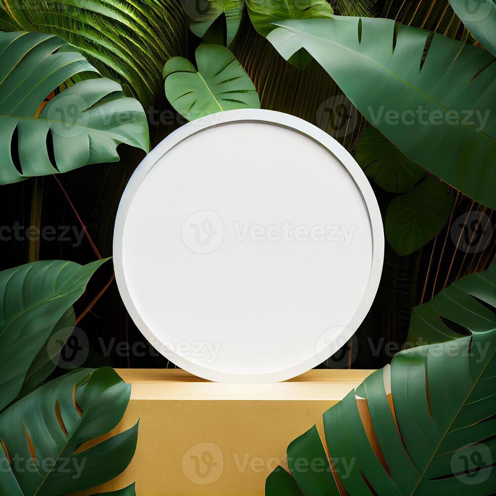 White Empty Frame on Green Natural Exotic Background. photo