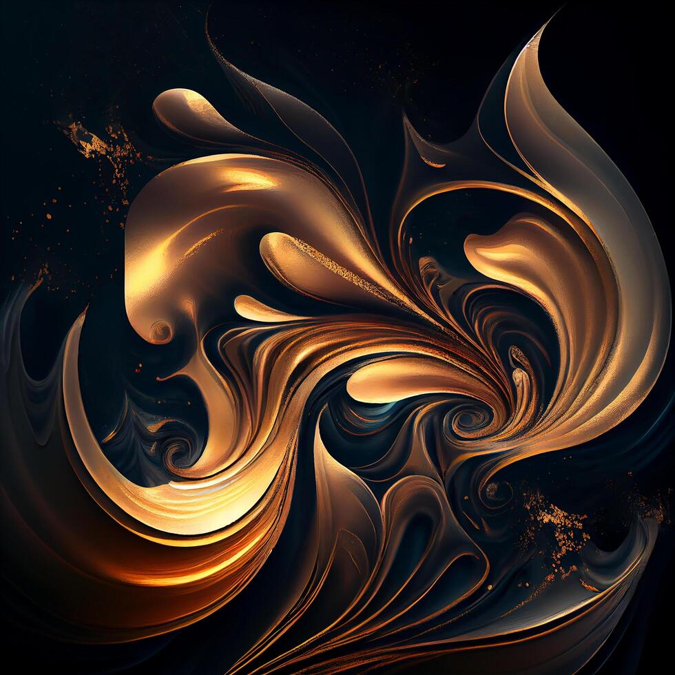 Swirled Pastel Gold Inkscape Water Paint dark background. Illustration photo