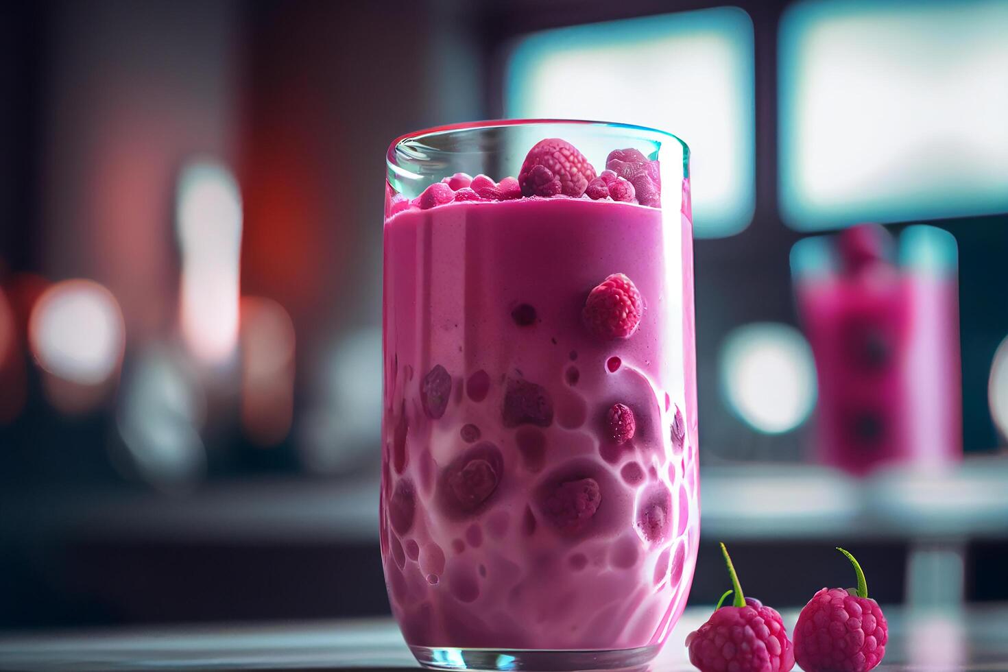 Glass of raspberry smoothie in white floor. Illustration photo