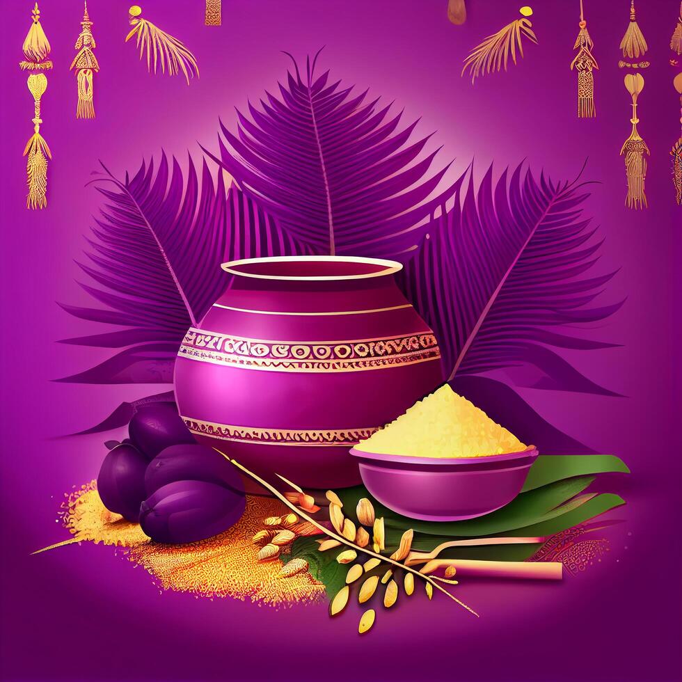 Violet Pongal Indian Holiday Background. photo