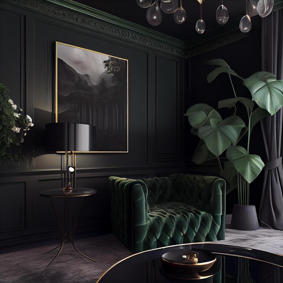 Dark Green Modern Interior Design. photo