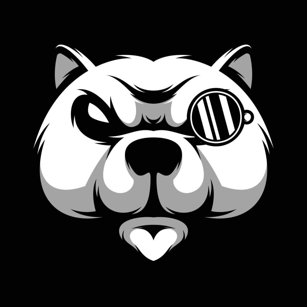 Bear Glasses Black and White Mascot Design vector