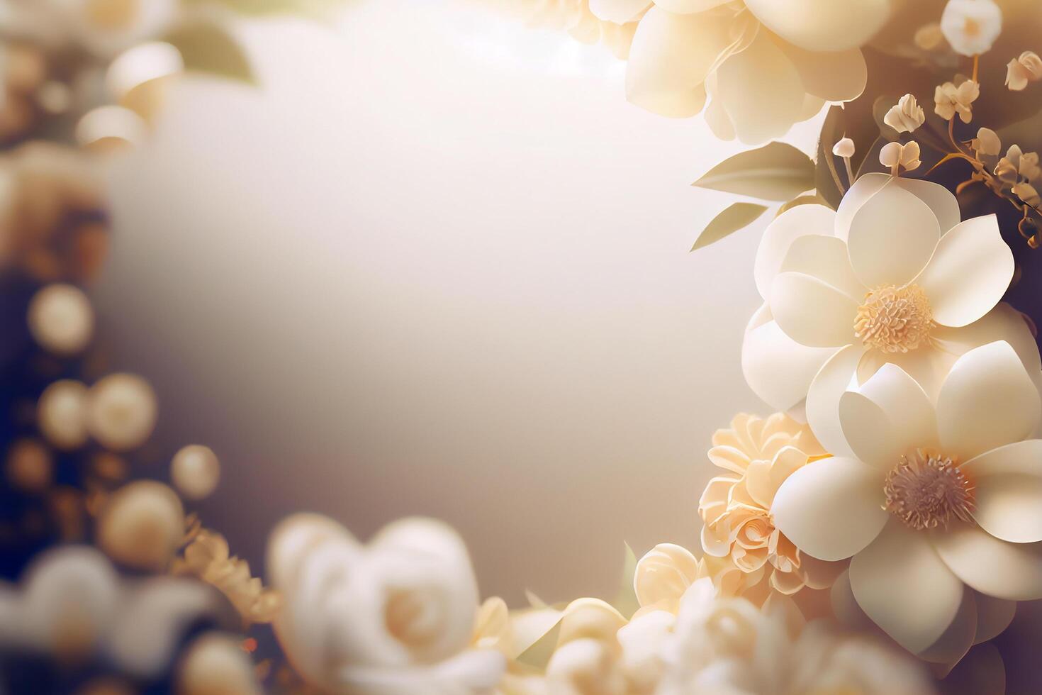 Realistic Wedding Floral Border Blur. Illustration photo