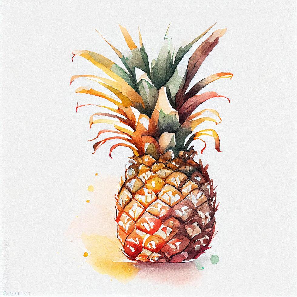 Pineapple watercolor cute on white background. Illustration photo