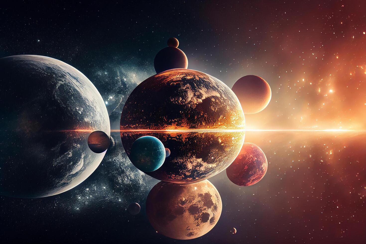 Space art with other planets and black hole Photography. Illustration photo