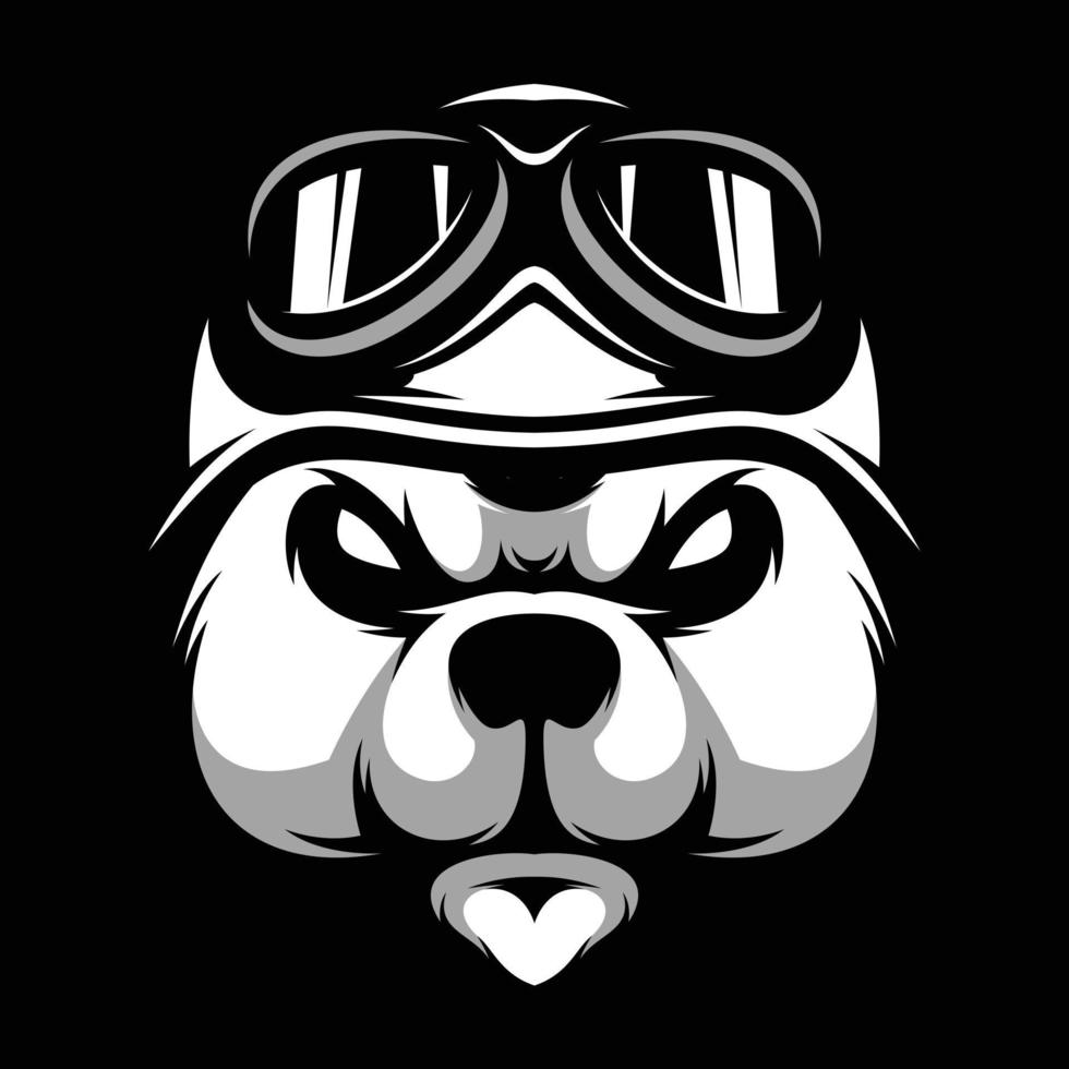 Bear Helmet Black and White Mascot Design vector