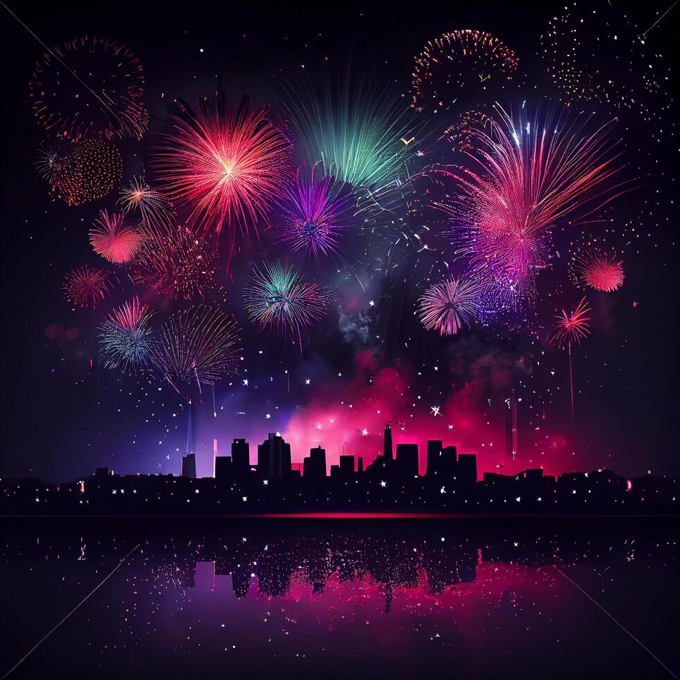 Pink and Blue Exciting Holiday Firework Party Background photo